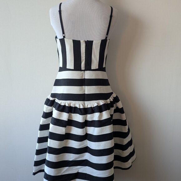 ASOS Black & White Stripe Drop Waist Dress - Picture 2 of 7